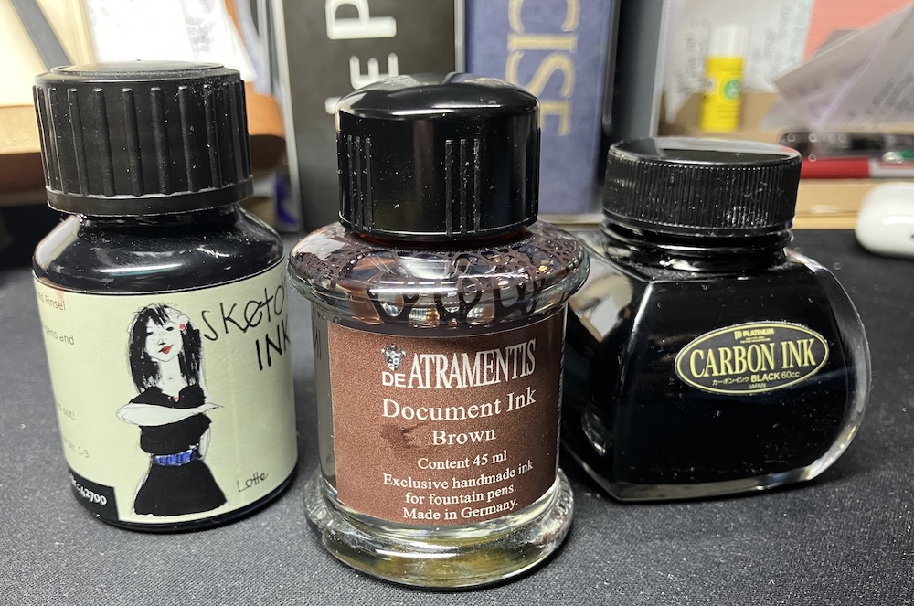 3 bottles of waterproof fountain pen ink