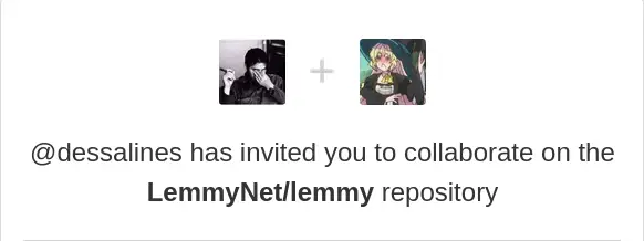 Github invitation message showing Dessalines inviting me (flamingos-cant) to become a collaborator on Lemmy backend.