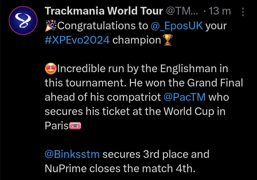 Trackmania: Epos wins European Major XPEvo, Pac qualifies for the World Cup