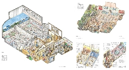 Isometric Drawings of Sento, Kissaten and other Japanese Establishments by Honami Enya