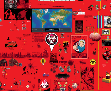 WPlace screenshot: All colored in red, with a map and a red marker with biohazard symbol on it, reference to Plague Inc. game
