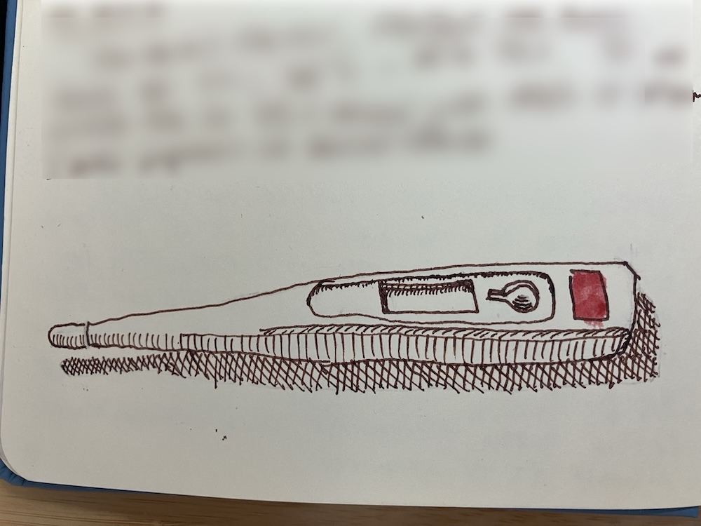 Pen and ink sketch of an electronic thermometer