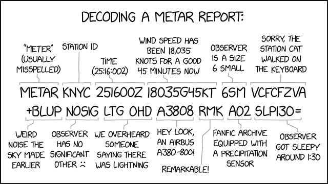 XKCD 3024 à propos du format Metar