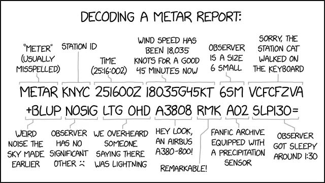 XKCD 3024 à propos du format Metar