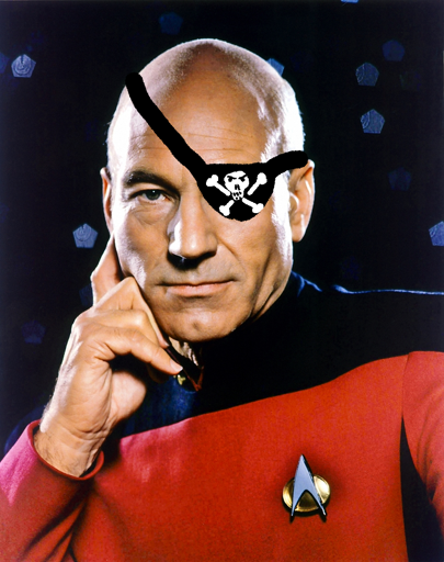 Captain Picard with a poorly-photoshopped pirate eyepatch